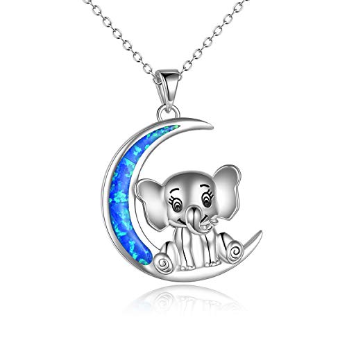 VONALA Elefanten Halskette für Mädchen 925 Sterling Silber Erstellt Opal Moon Cute Eelephant Schmuck Halskette für Teenager Mädchen Geburtstagsgeschenke von VONALA