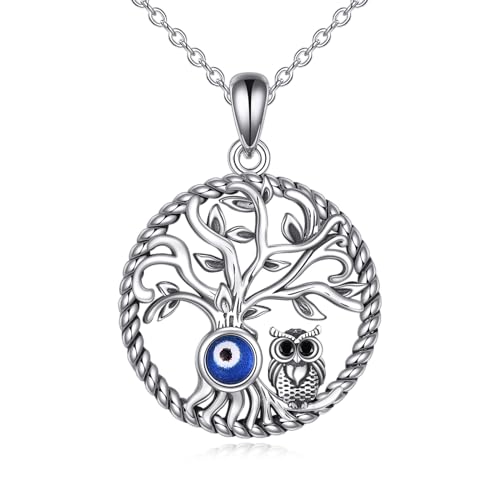 VONALA Böser Blick Baum Lebens Eule Kette 925 Sterling Silber Anhänger Halskette Schmuck Geschenk für Frauen Herren von VONALA