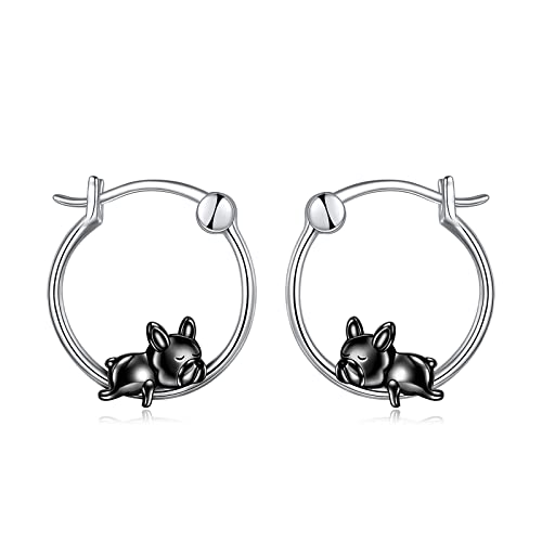 VONALA Französische Bulldogge Creolen Ohrringe, 925 Sterling Silber Tier Schmuck für Damen Mädchen (Schwarz) von VONALA