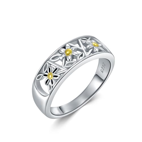 VONALA Gänseblümchen Ringe für Frauen Mädchen 925 Sterling Silber Gänseblümchen Blume Hawaii Ring Blatt Filigran Vintage Gänseblümchen Schmuck Geschenke Größe 7 von VONALA