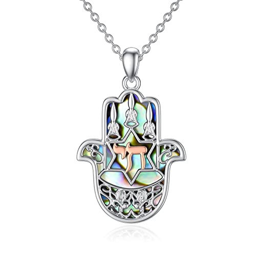 VONALA Hamsa Hand Halskette 925 Sterling Silber Abalone Schale Hebräisch Chai Anhänger Halsketten Jüdische Schmuck Geschenke für Damen Ladies Männer von VONALA