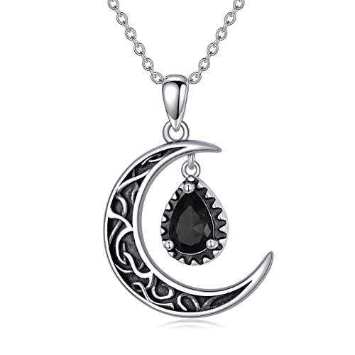 VONALA Keltische Mond-Halskette Sterlingsilber Halbmond-Halskette schwarzer Mond Tropfen-Halskette keltischer Mond-Schmuck Geschenke für Frauen und Mädchen Geburtstag von VONALA