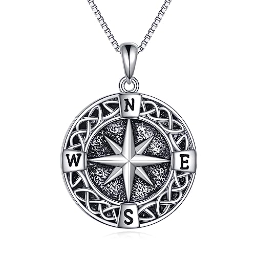 VONALA Kompass Halskette 925 Sterling Silber Anhänger Kette Keltischer Knoten Schmuck Inspirational Freundschaft Graduation Travel Geschenke für Herren Männer Jungen von VONALA