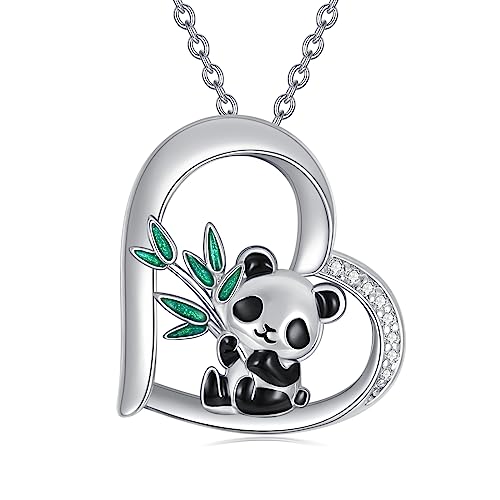 VONALA Niedliche Panda Halskette für Mädchen Silber 925 Herz Anhänger Panda Schmuck Geschenk für Tochter/Schwester/Freundin/beste Freunde von VONALA