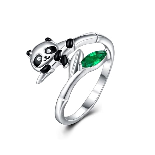 VONALA Panda Ring 925 Sterling Silber Panda Einstellbare Offene Ringe Panda-Schmuck Geschenke für Frauen Mädchen Größe 7 von VONALA