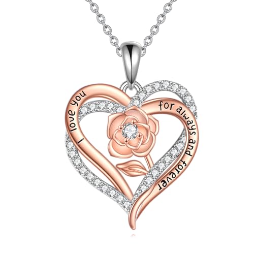 VONALA Rose Blume Liebe Herz Halskette für Frauen Sterling Silber Rose Anhänger Liebe Schmuck Geschenke für Frauen Frau Freundin Mädchen von VONALA