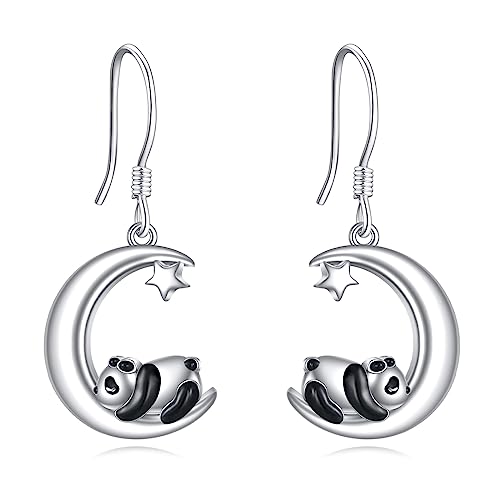 VONALA Tier Ohrringe Damen 925 Sterling Silber Mond Panda Baumeln Tropfen Ohrringe Hypoallergen Schmuck Weihnachten Geburtstag Geschenke für Frauen Teen Mädchen von VONALA