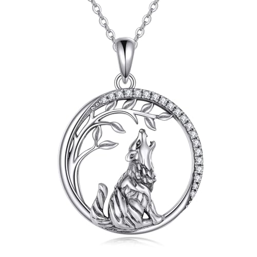 VONALA Wolf Anhänger Kette Damen 925 Sterling Silber Wolf Halskette Baum des Lebens Schmuck von VONALA