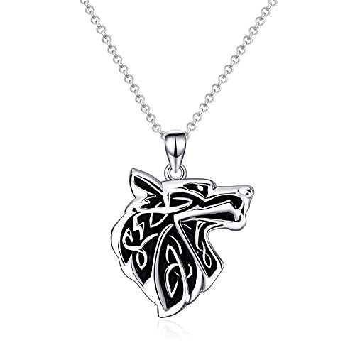 Wolf Anhänger Kette, 925 Sterling Silber Keltische Halskette Wikinger Schmuck Herren Damen von VONALA