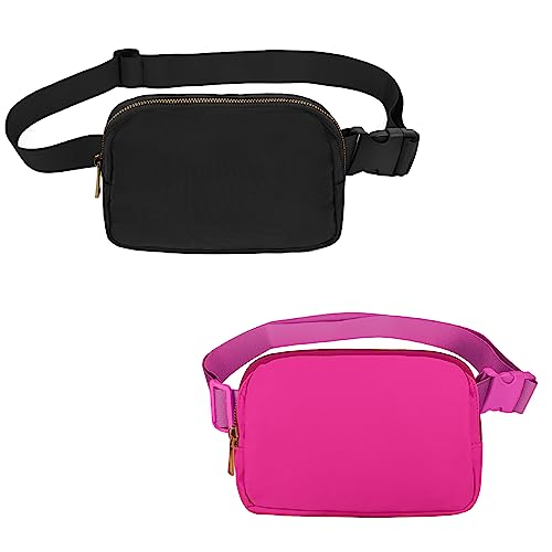 VOROLO Hüfttasche zum Laufen, Bauchtasche für Damen und Herren, Crossbody-Gürteltasche, Bauchtasche mit verstellbarem Gurt für Sport, Magenta & Schwarz, Einheitsgröße, 2er-Pack Bauchtasche von VOROLO