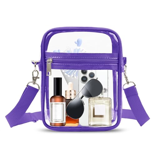 VOROLO Transparente Umhängetasche, Stadiongenehmigt, durchsichtige Handtasche, klein, mit verstellbarem Schultergurt, für Sport, Violett 03, Transparentes Violett 03, 8.46in*6.5in*2.36in von VOROLO