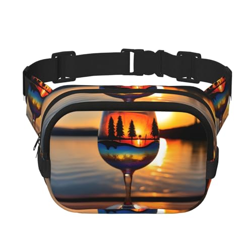 Hüfttasche mit Sonnenuntergangs-Weinglas-Druck, quadratisch, doppellagig, Uni, Crossbody-Tasche, Reisen, Workout, Schwarz, Einheitsgröße Hüfttasche mit Sonnenuntergangs-Weinglas-Druck, quadratisch, doppellagig, Uni, Crossbody-Tasche, Reisen, Workout, Schwarz, Einheitsgröße von VPPUR