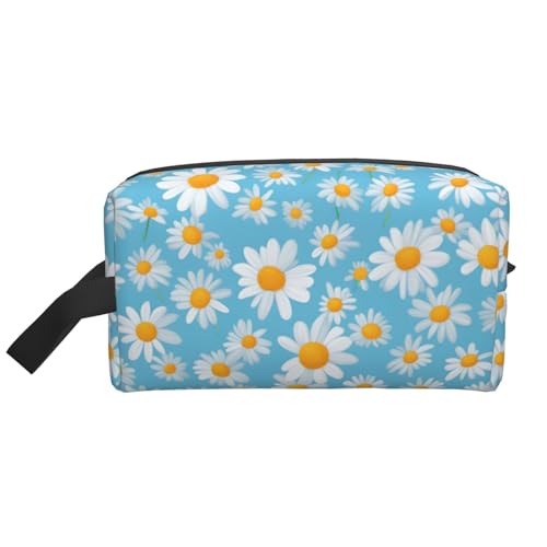 VPPUR Aufbewahrungstasche mit weißem Gänseblümchen auf hellblauem Hintergrund, großes Fassungsvermögen, mit Reißverschluss, Reise-Kosmetik-Organizer für Toilettenartikel, Make-up, Weiss/opulenter VPPUR Aufbewahrungstasche mit weißem Gänseblümchen auf hellblauem Hintergrund, großes Fassungsvermögen, mit Reißverschluss, Reise-Kosmetik-Organizer für Toilettenartikel, Make-up, Weiss/opulenter von VPPUR