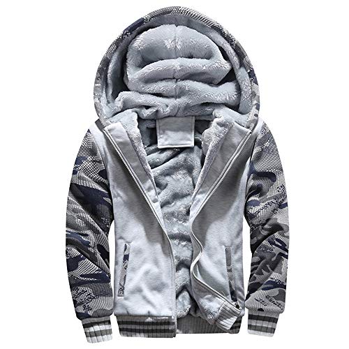 VSUSN Herren Kapuzenpullover mit Reißverschluss, Langarm Kapuzenjacke, Winter Warm Fleece-Innenseite Sweatshirt, Plus Dicke Fleecejacke, Sweatjacke Mit Kapuze(Camouflage&Weiß, S) von VSUSN