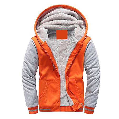 VSUSN Herren Kapuzenpullover mit Reißverschluss, Langarm Kapuzenjacke, Winter Warm Fleece-Innenseite Sweatshirt, Plus Dicke Fleecejacke, Sweatjacke Mit Kapuze(Orange, M) von VSUSN