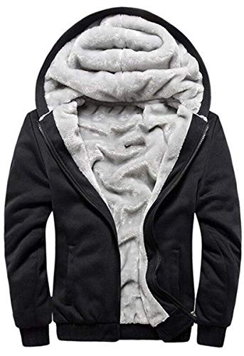 VSUSN Herren Kapuzenpullover mit Reißverschluss, Langarm Kapuzenjacke, Winter Warm Fleece-Innenseite Sweatshirt, Plus Dicke Fleecejacke, Sweatjacke Mit Kapuze(Schwarz, XL) von VSUSN