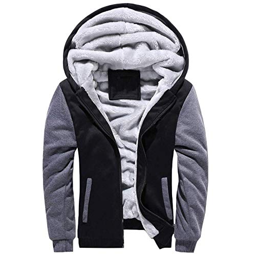 VSUSN Herren Kapuzenpullover mit Reißverschluss, Langarm Kapuzenjacke, Winter Warm Fleece-Innenseite Sweatshirt, Plus Dicke Fleecejacke, Sweatjacke Mit Kapuze(Schwarz&Grau, XL) von VSUSN