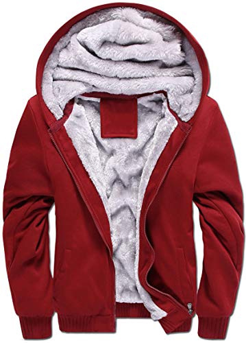 VSUSN Herren Kapuzenpullover mit Reißverschluss, Langarm Kapuzenjacke, Winter Warm Fleece-Innenseite Sweatshirt, Plus Dicke Fleecejacke, Sweatjacke Mit Kapuze(Weinrot, 4XL) von VSUSN