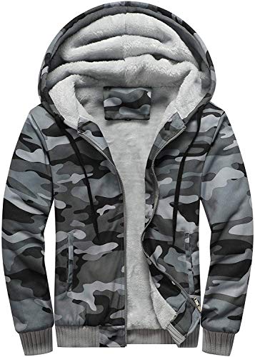 VSUSN Herren Kapuzenpullover mit Reißverschluss, Langarm Kapuzenjacke, Winter Warm Fleece-Innenseite Sweatshirt, Plus Dicke Fleecejacke, Sweatjacke Mit Kapuze(Armeegrau, L) von VSUSN