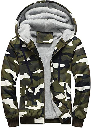 VSUSN Herren Kapuzenpullover mit Reißverschluss, Langarm Kapuzenjacke, Winter Warm Fleece-Innenseite Sweatshirt, Plus Dicke Fleecejacke, Sweatjacke Mit Kapuze(Armeegrün, M) von VSUSN