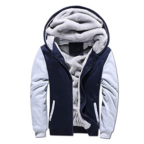 VSUSN Herren Kapuzenpullover mit Reißverschluss, Langarm Kapuzenjacke, Winter Warm Fleece-Innenseite Sweatshirt, Plus Dicke Fleecejacke, Sweatjacke Mit Kapuze(Blau&Grau, XL) von VSUSN