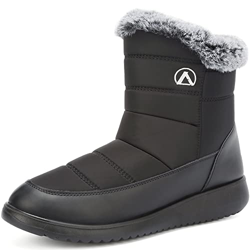 VTASQ Damen Winterstiefel Wasserdicht Warme Gefütterte Schneestiefel Herren Outdoor Stiefel rutschfeste Flache Warme Boots Winter Stiefeletten Schwarz 37 EU von VTASQ