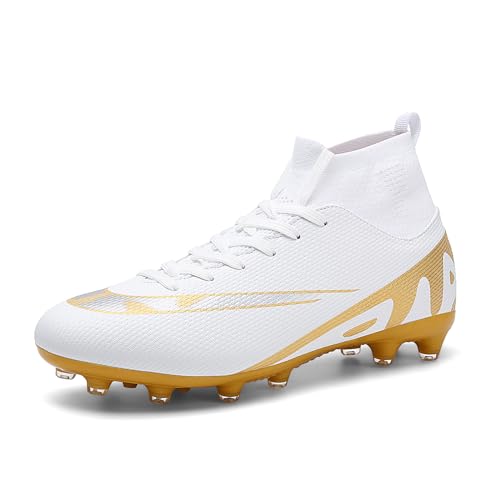 VTASQ Fußballschuhe Jungen FG/AG Fussballschuh High Top Spike Cleats Trainingsschuhe Outdoor Professionelle Fussballschuhe Kinder Jungen Sport Football Schuhe Weiß-2 33EU von VTASQ