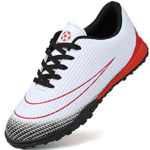 VTASQ Fußballschuhe Jungen Kunstrasen Fussballschuhe Kinder Professionelle Athletics Trainingsschuhe Indoor Outdoor Sportschueh Teens Football Schuhe Unisex Weiß Rot EU 33 von VTASQ