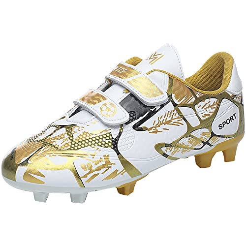 VTASQ Fussballschuhe Kinder FG/AG Spike Cleats Professionelle Fußballschuh Trainingsschuhe Jungen Mädchen Athletics Sportschuhe Outdoor Weiß-Gold 38 von VTASQ