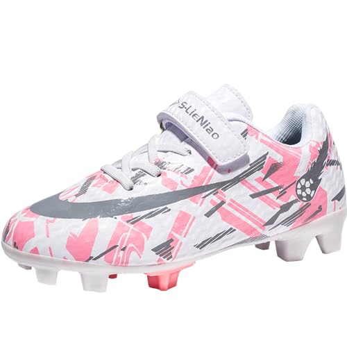 VTASQ Fußballschuhe Kinder Professionelle Athletics Fussballschuhe Jungen Mädchen Kids Outdoor Trainingsschuhe Football Schuhe Teens Sportschueh Weiß Rosa 31 EU von VTASQ