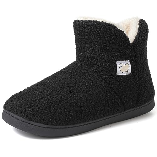 VTASQ Hausschuhe Herren Damen Hohe Plüsch Gefüttert Hausstiefel Memory Foam Winter Pantoffeln Stiefel Fell Warm Slipper rutschfest für Indoor Schwarz 38/39 EU von VTASQ