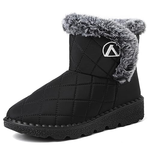 VTASQ Winterstiefel Winter-Schneestiefel für Herren Damen Wasserdicht Warme Gefüttert Schneestiefel Winterschuhe Rutschfest Stiefeletten pelzgefütterte Winter Boots Schwarz EU 41 von VTASQ