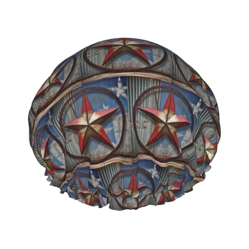 American Wastern Texas Star Print Duschhaube, elastisch, wiederverwendbar, wasserdicht, doppellagig, Haarkappe für Damen und Herren von VTCTOASY