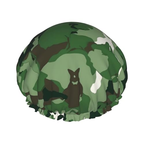 Aniaml Duschhaube, Camouflage, grün, bedruckt, elastisch, wiederverwendbar, wasserdicht, doppellagig, Haarkappe für Damen und Herren von VTCTOASY