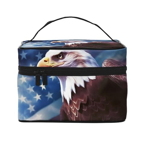 VTCTOASY American Eagle Print Make-up-Tasche für Damen, tragbare Kulturbeutel, große Kapazität, Reise-Kosmetiktasche für Outdoor-Reisen, Schwarz, Einheitsgröße, Schwarz , Einheitsgröße von VTCTOASY