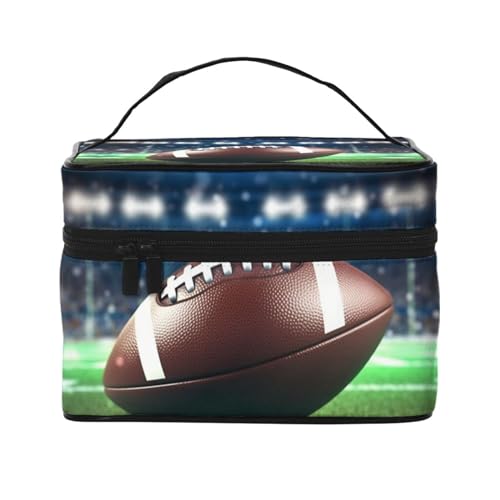 VTCTOASY American Football Print Make-up-Tasche für Frauen, tragbare Kulturbeutel, große Kapazität, Reise-Kosmetiktasche für Outdoor-Reisen, Schwarz, Einheitsgröße, Schwarz , Einheitsgröße von VTCTOASY