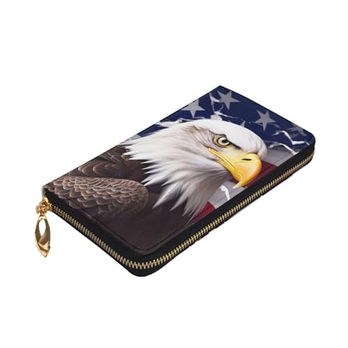 VTCTOASY Amerika US-Flagge Weißkopfseeadler Druck Damen Geldbörse Leder Reißverschluss Münzbörse Groß Kartenetui Brieftasche für Urlaub Geschenk, Schwarz, Einheitsgröße, Schwarz , Einheitsgröße von VTCTOASY