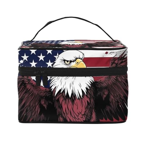 VTCTOASY Amerikanische Nationalflagge mit Adleraufdruck, Make-up-Tasche für Damen, tragbare Kulturbeutel, große Kapazität, Reise-Kosmetiktasche für Outdoor-Reisen, Schwarz, Einheitsgröße, Schwarz , von VTCTOASY