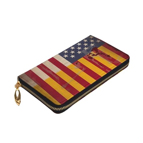 VTCTOASY Amerikanische Spanien Flagge Druck Damen Geldbörse Leder Reißverschluss Münzbörse Groß Kartenetui Brieftasche für Urlaub Geschenk, Schwarz, One Size, Schwarz , Einheitsgröße von VTCTOASY