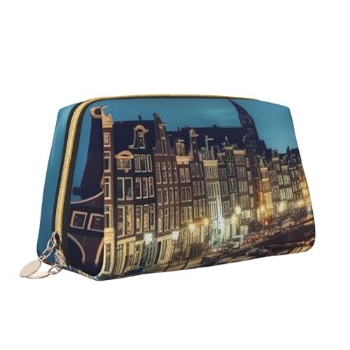 VTCTOASY Amsterdam Schminktasche mit Nachtansicht bedruckt, tragbar, vielseitig, Kulturbeutel, große Kapazität, Kosmetiktasche für Damen, weiß, Einheitsgröße, weiß, Einheitsgröße von VTCTOASY