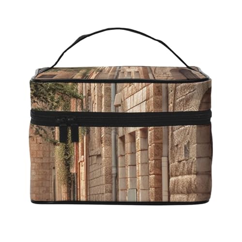 VTCTOASY Architektur Straßen, Häuser, Druck, Make-up-Tasche für Damen, tragbare Kulturbeutel, große Kapazität, Reise-Kosmetiktasche für Outdoor-Reisen, Schwarz, Einheitsgröße, Schwarz , Einheitsgröße von VTCTOASY