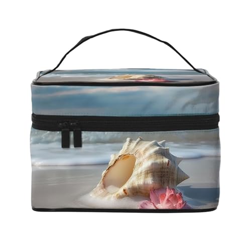 VTCTOASY Beach Conch Seascape Print Make-up Tasche für Frauen Tragbare Kulturtasche Große Kapazität Reise Kosmetiktasche für Outdoor-Reisen, Schwarz, Einheitsgröße, Schwarz , Einheitsgröße von VTCTOASY