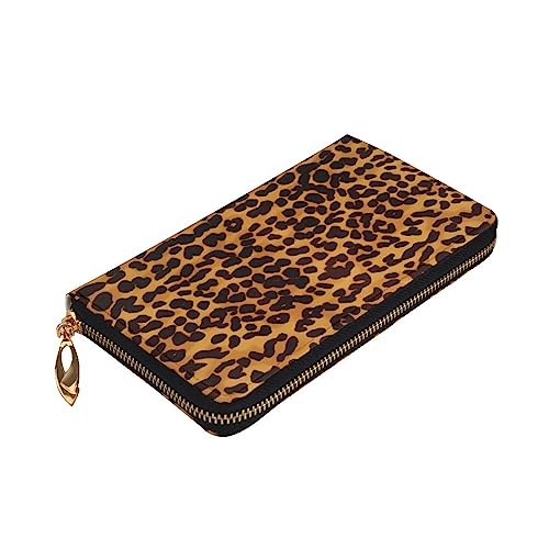 VTCTOASY Coole Gepard Leopard Print Damen Geldbörse Leder Reißverschluss Münzbörse Groß Kartenetui Brieftasche für Urlaub Geschenk, Schwarz, One Size, Schwarz , Einheitsgröße von VTCTOASY