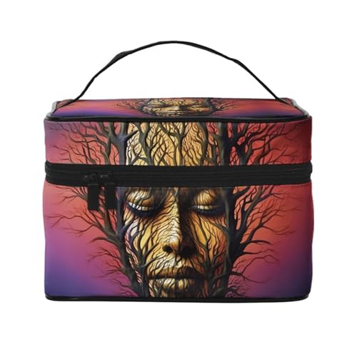 VTCTOASY Damen Gesicht Baum Druck Make-up Tasche für Frauen Tragbare Kulturtasche Große Kapazität Reise Kosmetiktasche für Outdoor Reisen, Schwarz, Einheitsgröße, Schwarz , Einheitsgröße von VTCTOASY