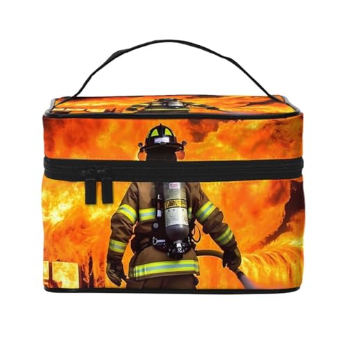 VTCTOASY Feuerwehrmann Feuerwehrmann Flamme Druck Make-up Tasche für Frauen Tragbare Kulturtasche Große Kapazität Reise Kosmetiktasche für Outdoor-Reisen, Schwarz, Einheitsgröße, Schwarz , von VTCTOASY