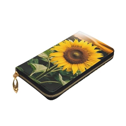 VTCTOASY Gelbe Sonnenblume Blühender Druck Damen Geldbörse Leder Reißverschluss Münzbörse Groß Kartenetui Brieftasche für Urlaub Geschenk, Schwarz, One Size, Schwarz , Einheitsgröße von VTCTOASY