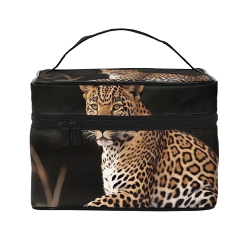 VTCTOASY Kosmetiktasche für Damen, Motiv: afrikanischer Leopard auf Felsdruck, tragbare Kulturbeutel, große Kapazität, Reise-Kosmetiktasche für Outdoor-Reisen, Schwarz, Einheitsgröße, Schwarz , von VTCTOASY