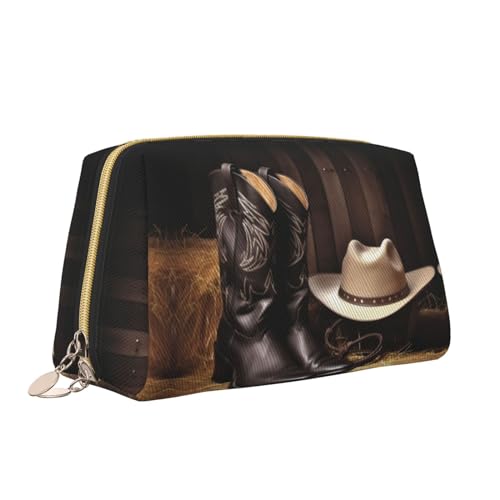 VTCTOASY Kosmetiktasche mit Cowboyhut, Westernstiefel, tragbar, vielseitig, Kulturbeutel, große Kapazität, Kosmetiktasche für Damen, weiß, Einheitsgröße, weiß, Einheitsgröße von VTCTOASY