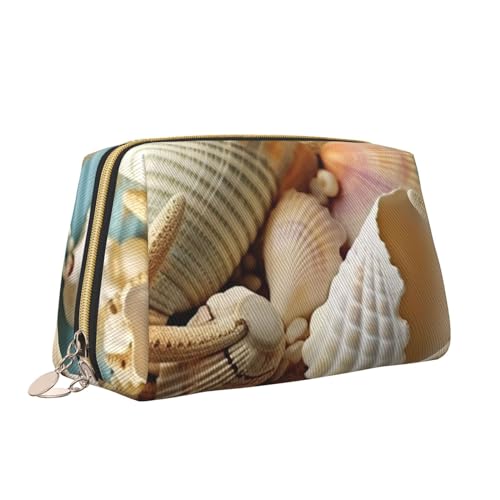 VTCTOASY Kosmetiktasche mit Strandmotiv und Muschelaufdruck, tragbar, vielseitig, Kulturbeutel, große Kapazität, Kosmetiktasche für Damen, weiß, Einheitsgröße, weiß, Einheitsgröße von VTCTOASY