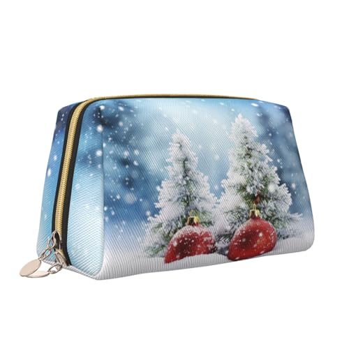 VTCTOASY Kosmetiktasche mit Weihnachtsbaumkugeln, Schnee-Aufdruck, tragbar, vielseitig, Kulturbeutel, große Kapazität, Kosmetiktasche für Damen, weiß, Einheitsgröße, weiß, Einheitsgröße von VTCTOASY